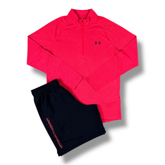 UNDER ARMOUR - 1/2 ZIP SET - RED/BLACK